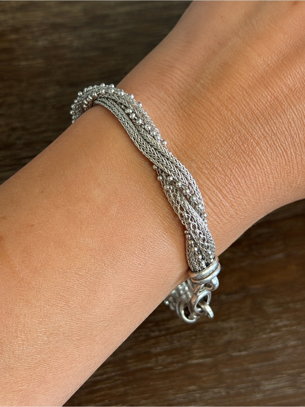 Roberto Magi Italian Sterling Silver 3-Strand Bracelet – Bead Mesh & Foxtail